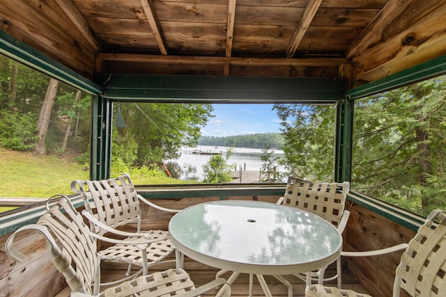 199 Peace Pipe Dr, Litchfield, ME 04350 - wooden terrace with a water view and outdoor dining area