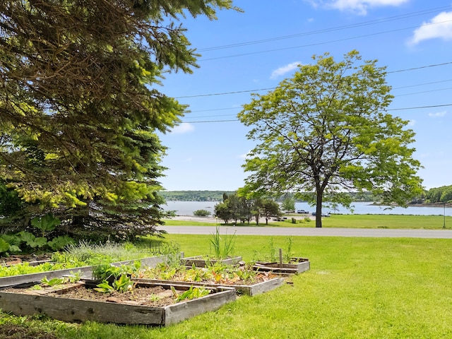 50-52 Mechanic St, Rockland, ME 04841 - view of green lawn with a vegetable garden and a water view