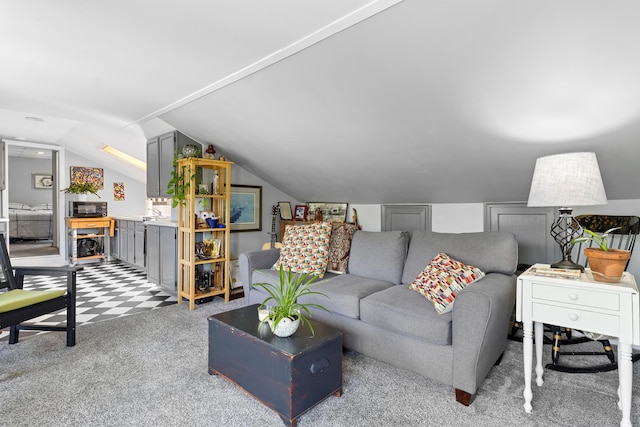 50-52 Mechanic St, Rockland, ME 04841 - living room featuring carpet floors and lofted ceiling