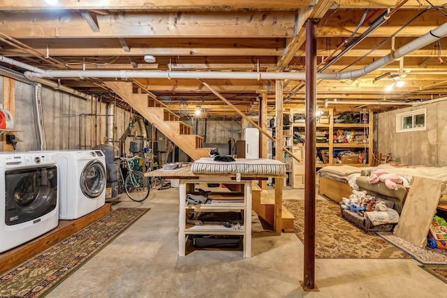 2 Falling Pines Ln, Readfield, ME 04355 - unfinished below grade area with independent washer and dryer, a water pressure tank, and stairway