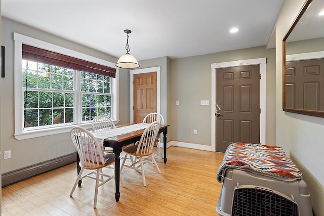 2 Falling Pines Ln, Readfield, ME 04355 - dining area featuring a baseboard heating unit, light wood-type flooring, and recessed lighting