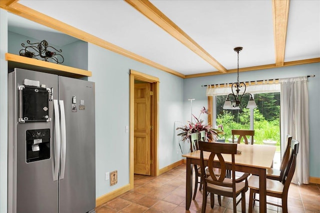 134 Powers Drive Ln, Orland, ME 04472 - dining room with tile patterned flooring and beam ceiling
