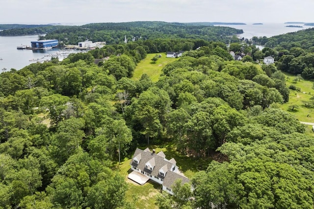 35 Rice Rd, Boothbay, ME 04544 - aerial overview of property's location with a forest and a nearby body of water