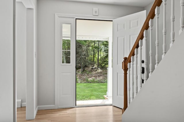 35 Rice Rd, Boothbay, ME 04544 - entryway with light wood-type flooring and stairs