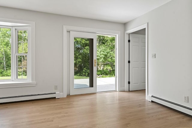 35 Rice Rd, Boothbay, ME 04544 - doorway to outside with a baseboard radiator and light wood-style flooring