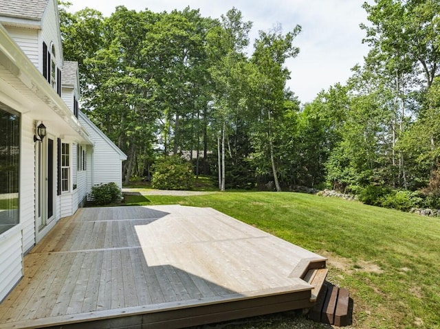 35 Rice Rd, Boothbay, ME 04544 - wooden deck featuring a yard and view of wooded area