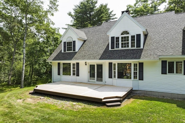 35 Rice Rd, Boothbay, ME 04544 - back of house with a yard, roof with shingles, and a wooden deck
