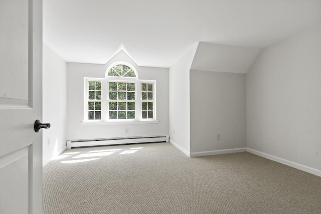 35 Rice Rd, Boothbay, ME 04544 - additional living space featuring a baseboard heating unit, carpet flooring, and vaulted ceiling