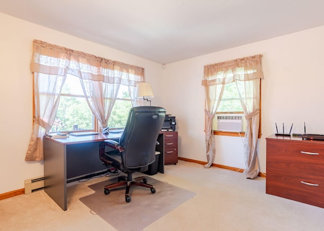 103 Hardscrabble Rd, Hollis, ME 04042 - home office featuring cooling unit, carpet flooring, and a baseboard heating unit