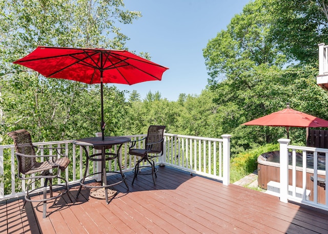 103 Hardscrabble Rd, Hollis, ME 04042 - wooden terrace with a hot tub and outdoor dining area