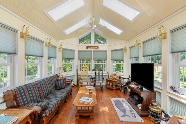 250 Mere Point Rd, Brunswick, ME 04011 - sunroom / solarium featuring a skylight, vaulted ceiling, and wood finished floors