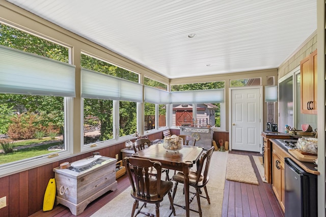 250 Mere Point Rd, Brunswick, ME 04011 - sunroom featuring hardwood / wood-style flooring and wooden walls