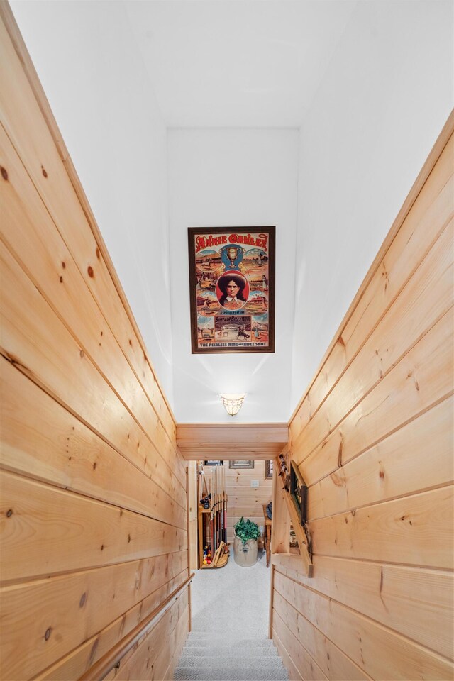 250 Mere Point Rd, Brunswick, ME 04011 - hall featuring wood walls and carpet