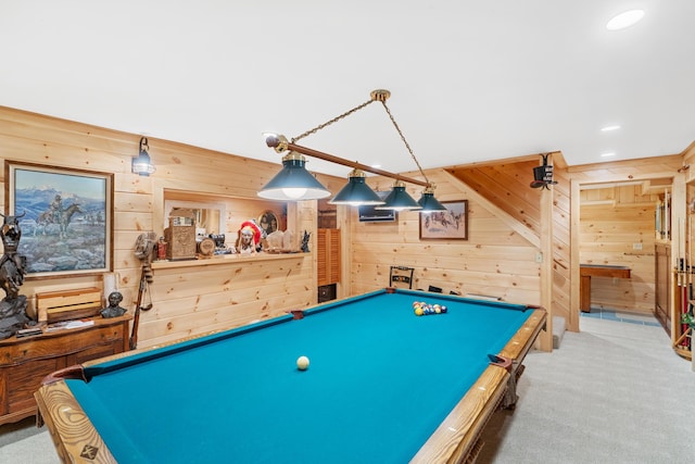 250 Mere Point Rd, Brunswick, ME 04011 - game room featuring pool table, wooden walls, carpet, and recessed lighting