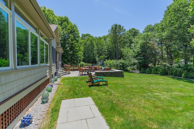 250 Mere Point Rd, Brunswick, ME 04011 - view of grassy yard featuring a patio and entry steps