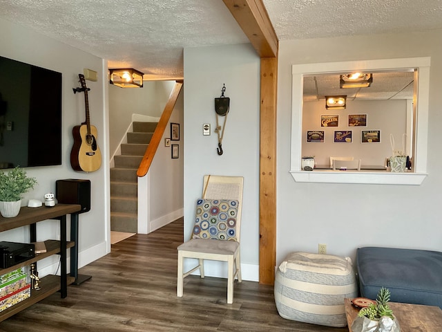 10 Aegis Dr Unit B, Bath, ME 04530 - living area with a textured ceiling, wood finished floors, and stairs