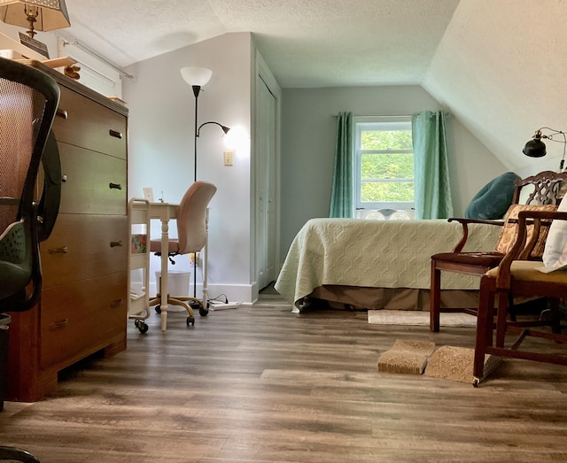 10 Aegis Dr Unit B, Bath, ME 04530 - bedroom featuring lofted ceiling, wood finished floors, and a textured ceiling