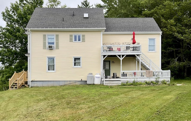 10 Aegis Dr Unit B, Bath, ME 04530 - back of house featuring stairs, a deck, a lawn, and roof with shingles