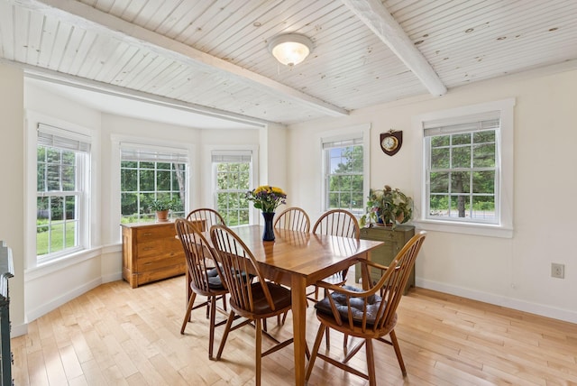 3729 Union St, Levant, ME 04456 - dining space featuring healthy amount of natural light, light wood-style flooring, and a wooden ceiling with exposed beams