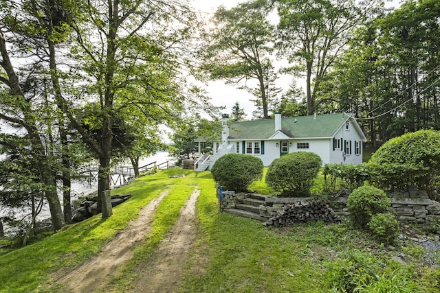 28 Will Alley Rd, South Bristol, ME 04568 - view of front of property featuring a chimney, a front lawn, and driveway