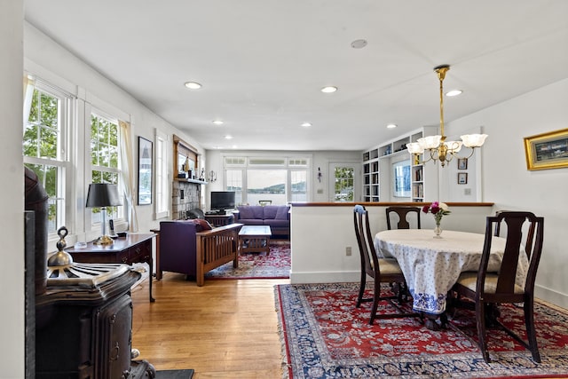 28 Will Alley Rd, South Bristol, ME 04568 - dining space with plenty of natural light, a chandelier, light wood-type flooring, and recessed lighting