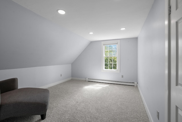 253 Quaker Meeting House Rd, Durham, ME 04222 - additional living space featuring a baseboard heating unit, carpet flooring, lofted ceiling, and recessed lighting