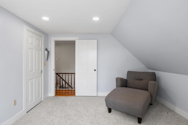 253 Quaker Meeting House Rd, Durham, ME 04222 - living area with an upstairs landing, carpet flooring, and recessed lighting