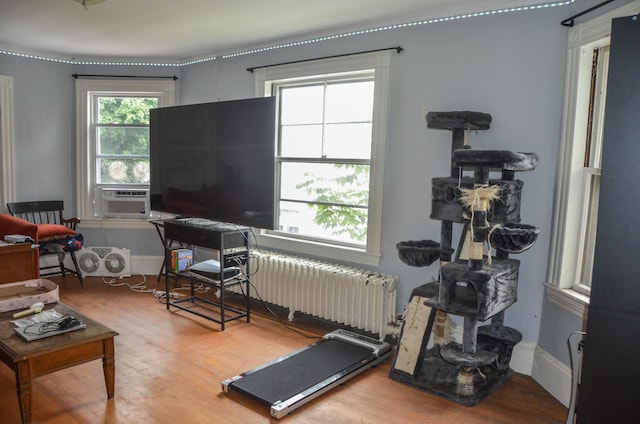40 Chapel St, Augusta, ME 04330 - exercise room with radiator heating unit, cooling unit, and wood finished floors