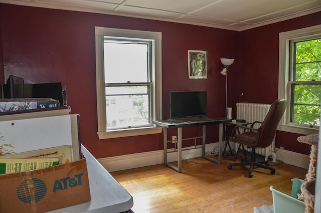 40 Chapel St, Augusta, ME 04330 - bedroom featuring multiple windows, wood finished floors, ornamental molding, and an office area