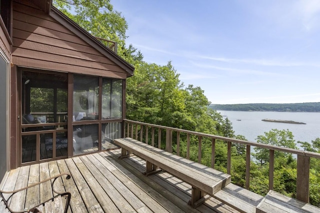 127 Appalachee Rd, Boothbay Harbor, ME 04538 - deck featuring a water view and a sunroom