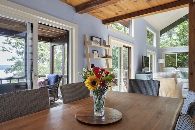 127 Appalachee Rd, Boothbay Harbor, ME 04538 - dining area featuring wood finished floors and wood ceiling