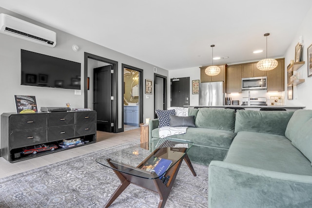 218 Washington Ave Unit 408, Portland, ME 04101 - living room with a wall mounted AC and recessed lighting
