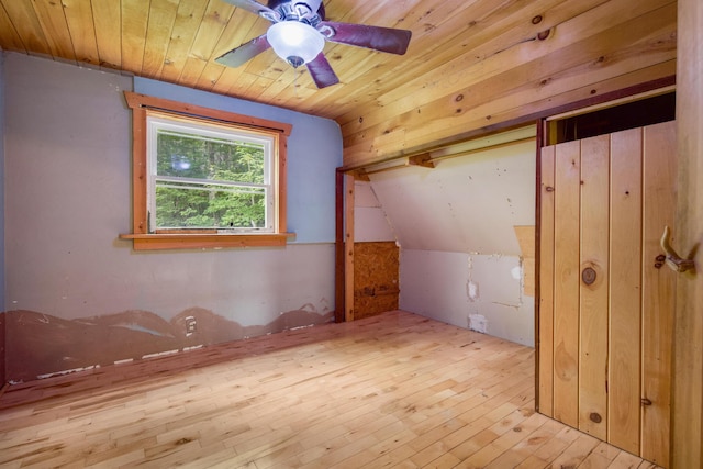 36 Palmer Rd, Etna, ME 04434 - additional living space featuring hardwood / wood-style flooring, ceiling fan, vaulted ceiling, and wooden ceiling