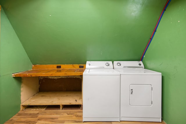 36 Palmer Rd, Etna, ME 04434 - laundry area with washing machine and clothes dryer and wood finished floors