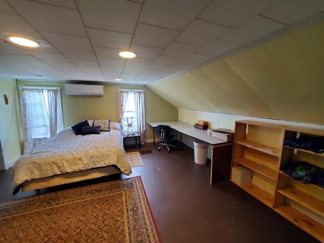 523 Exeter Rd, Corinth, ME 04427 - bedroom featuring a wall mounted AC, a desk, and dark wood-style flooring
