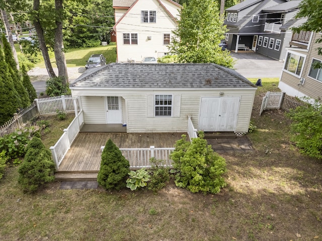 9 Sarah Ln, Standish, ME 04084 - back of property featuring roof with shingles, a fenced backyard, and a deck
