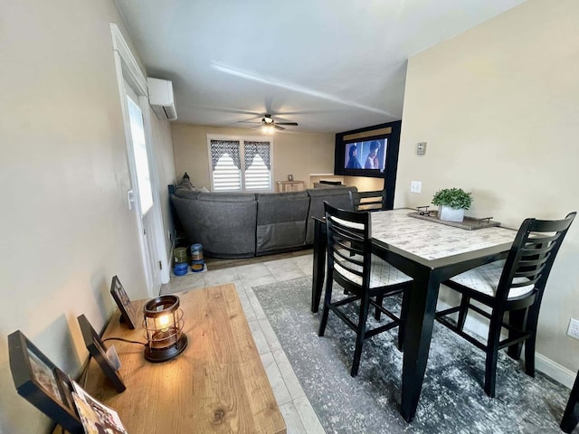 28 Kayla Way, Gorham, ME 04038 - dining room with an AC wall unit, ceiling fan, and light tile patterned floors