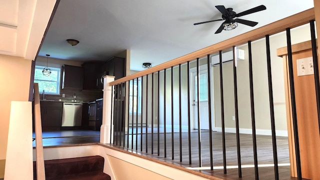 28 Kayla Way, Gorham, ME 04038 - staircase featuring ceiling fan and wood finished floors