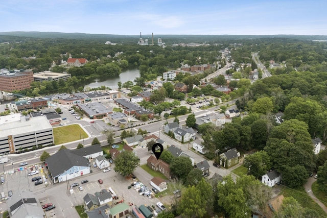 26 Cross St, Westbrook, ME 04092 - aerial overview of property's location featuring a large body of water and a forest
