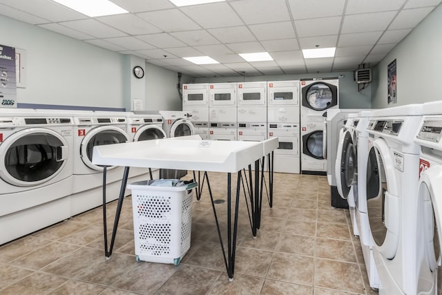 148 Breakwater Dr Unit 808, South Portland, ME 04106 - community laundry with stacked washer / drying machine, independent washer and dryer, and light tile patterned flooring
