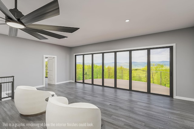 219 Outlook Rd, Woodstock, ME 04219 - living room featuring wood finished floors, a ceiling fan, and recessed lighting