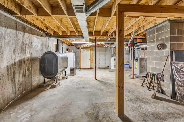 642 Mingo Loop Rd, Rangeley, ME 04970 - unfinished basement featuring oil tank, heating unit, and a water pressure tank