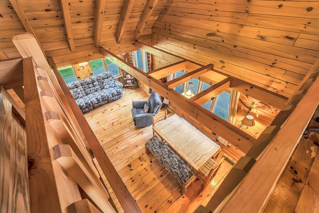 642 Mingo Loop Rd, Rangeley, ME 04970 - living area featuring wooden ceiling and wooden walls