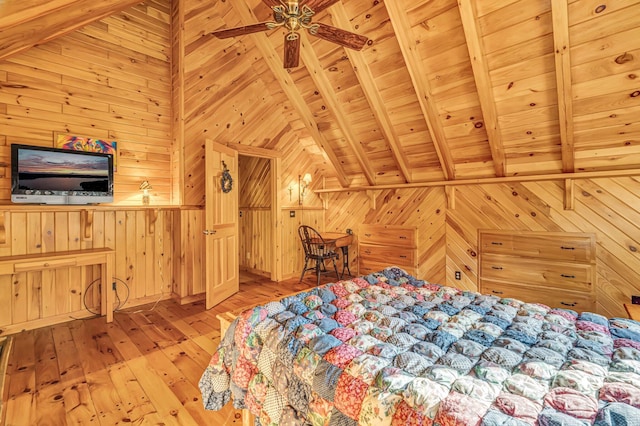 642 Mingo Loop Rd, Rangeley, ME 04970 - unfurnished bedroom with wood walls, light wood-type flooring, and wooden ceiling
