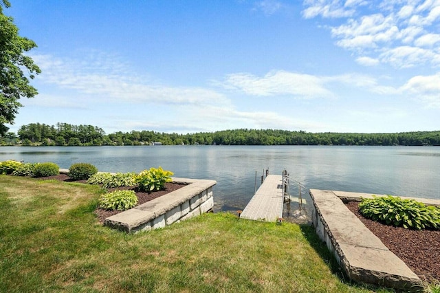 69 Scott Dr, Monmouth, ME 04259 - dock area featuring a water view and a lawn