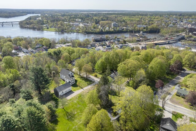 15 Winter St, Topsham, ME 04086 - aerial overview of property's location featuring a large body of water and a notable bridge