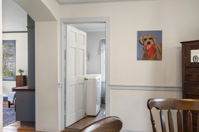 15 Winter St, Topsham, ME 04086 - interior space featuring washer / clothes dryer, ornamental molding, and arched walkways