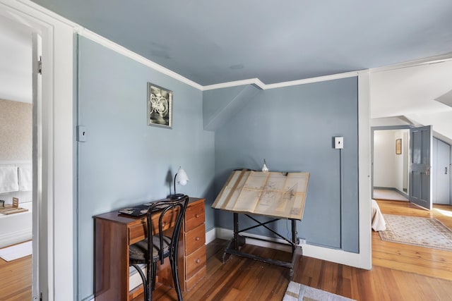15 Winter St, Topsham, ME 04086 - home office featuring wood-type flooring and crown molding