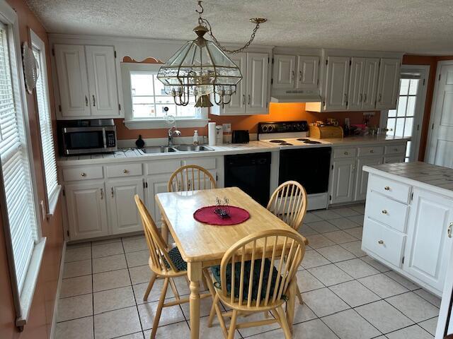 1039 Belfast Rd, Knox, ME 04986 - kitchen featuring electric stove, stainless steel microwave, under cabinet range hood, dishwasher, and a chandelier