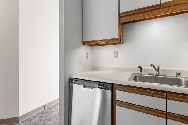 148 Breakwater Dr Unit 809, South Portland, ME 04106 - kitchen featuring stainless steel dishwasher, carpet floors, and light countertops
